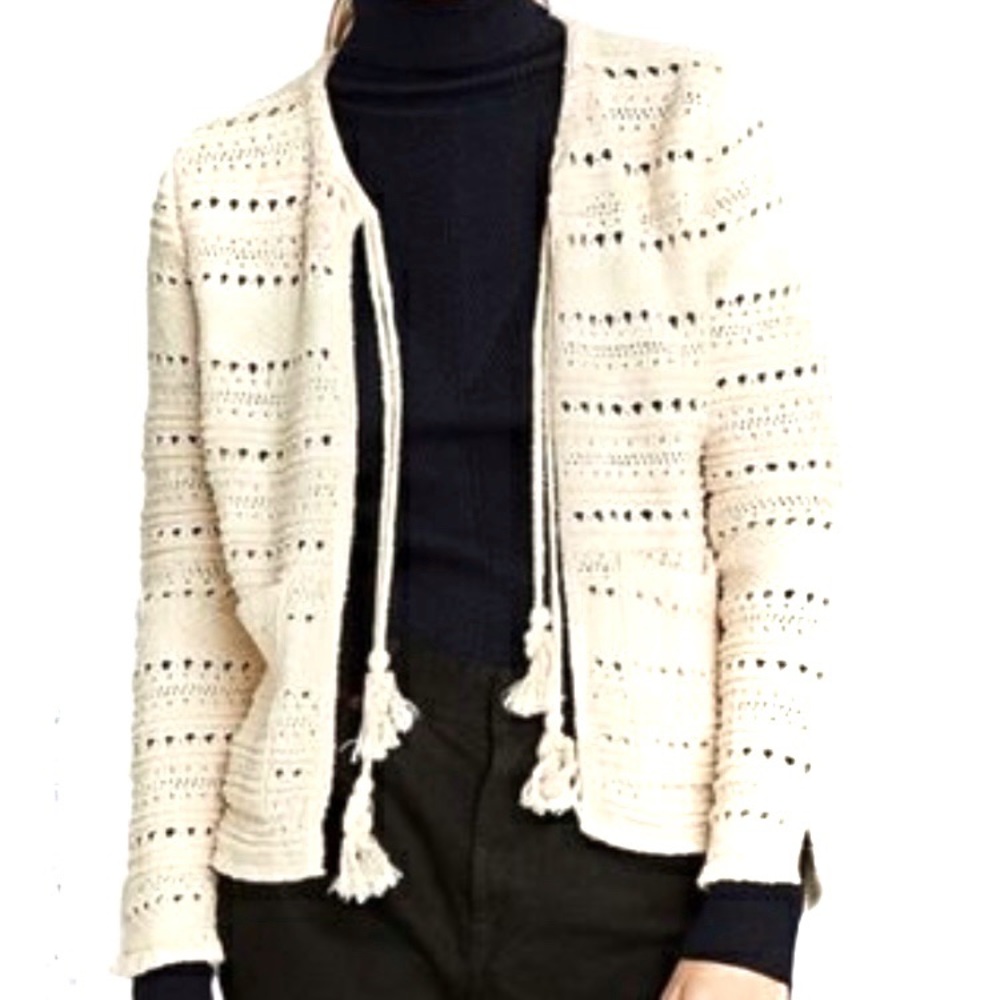 ZARA CARDIGAN CROCHET POCKETS AND TASSELS SIZE MEDIUM